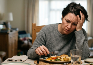 Stressed person at table